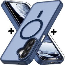 M.TK Moveteck Samsung Galaxy A27 Kılıf Mat Magsafe Halkası Görünümlü Hassas Butonlu Kamera Korumalı Yumuşak Renkli Kenarlı Mat Kapak + Ekran Koruyucu Cam Set 2in1