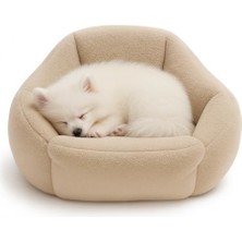 Frefly Store Kedi ve Köpek Yatağı Yumuşak Dokulu Yıkanabilir, Peluş, 45 cm (Bej)