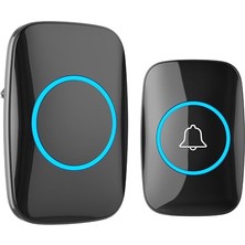 Frefly Store Kablosuz Kapı Zili Uzaktan Kumandalı LED Işıklı Kapı Zili Yüksek Sesli Uzun Mesafeli - Logosuz Tasarım (1 Buton + 1 Zil) - Siyah