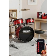 Frefly Store Midex CD300X-RD Akustik Çocuk Baterisi Davulu Seti 5-14 Yaş Için Full Set