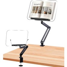 Frefly Store Ayarlanabilir Masa Kenarı Kitap ve Tablet Standı – 360° Dönebilen, 87.5cm Yükseklik Ayarlı, Kelepçeli Metal Kol, Şeffaf Akrilik Panel, Kitap Okuma, Tablet, iPad ile Uyumlu | P87