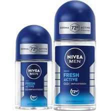 Frefly Store Nıvea Men Erkek Roll-On Deodorant Fresh Active 50ML ve Mini Roll-On 25ML, 72 Saat Anti-Perspirant Koruma