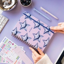 Frefly Store 17X24 Spiralli Lastikli Sert Kapak Kareli Not Defteri Mavi Yıldız