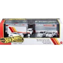 Frefly Store Hot Wheels Koleksiyon Seti Arabalar Sergilenmeye Uygun Setler, 3 Adet 1:64 Ölçekli Araba ve 1 Adet 1:64 Ölçekli Team Transport Araç, Metal/metal Şasi ve Real Riders Tekerlekler, JHW44
