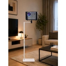Frefly Store Projektör Standı 63-120 cm Ayarlanabilir Yükseklikli Zemin Tipi Projektör Tripodu 360 Derece Dönebilen Mini Projektör Kamera Telefon Tutucu Uyumlu Metal Masaüstü | Jorrezi JR-TY02 Beyaz