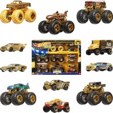 Frefly Store Hot Wheels® Monster Trucks Bigfoot Trophy Şampiyonları Araba ve Kamyon Çoklu Arabalar, Metal Bigfoot, 5-Alarm, Bone Shaker, Mega-Wrex, Tiger Shark ve 6 Araba, JDW07