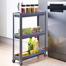 Frefly Store Slim 3 Katlı Tekerlekli Raf Ünitesi - Dar Alanlar Için Mutfak & Banyo Organizer - Baharatlık & Havluluk Düzenleyici - Gri