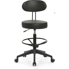 Frefly Store Yükseklik Ayarlı Laboratuvar Taburesi, Sırt Destekli, Tekerlekli, Ayak Dinlendirme Halkalı, Siyah Deri
