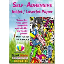 Frefly Store Inkjet ve Laser Uyumlu Sticker Güçlü Yapışkanlı 50 Adet A4 Etiket Kağıdı Mat Yüzeyli 120GSM