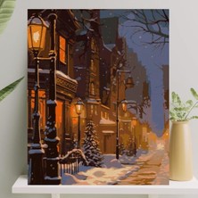 Frefly Store Sayılarla Boyama Tuval Seti Fırça Boya Dahil (Çıtalı) 40X50 cm - Karlı Cadde