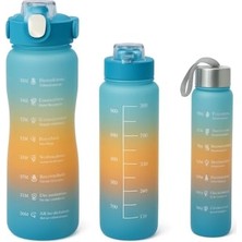 Frefly Store 3’lü Renkli Suluk Seti – Motivasyonlu Spor Matara Seti | 2l, 900ML ve 300ML Su Şişesi | Sızdırmaz, Dayanıklı, Şık Tasarım (Mavi-Turuncu)