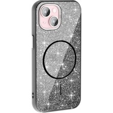 Ummeslem Apple iPhone 15 Plus Cep Telefonu Için Uyumlu Kılıf M-Safe Şarj Özellikli Parlayan Simli Okso Kapak
