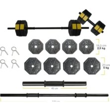 Frefly Store Tan Spor 30  Düz Bar (150 Cm) ve Kısa Bar Dumbell Ağırlık Halter Seti Sarı Kapaklı
