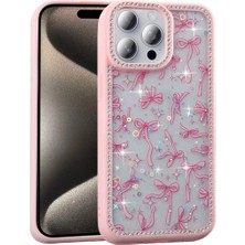Ummeslem Apple iPhone 15 Pro Max Cep Telefonu Için Uyumlu Kılıf Taşlı ve Simli Tasarım Azra Kapak
