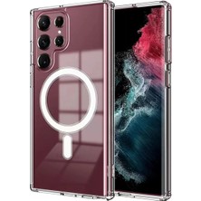 Ummeslem Samsung Galaxy S23 Ultra Kılıf Cep Telefonu Için Uyumlu Kapak M-Safe Şarj Özellikli Şeffaf Sert Embos Kapak