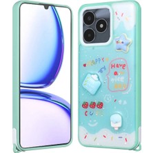 Ummeslem Realme C53 Kılıf Parlayan Simli Kabartma Figürlü Cep Telefonu Için Uyumlu Kapak Cevze Kapak