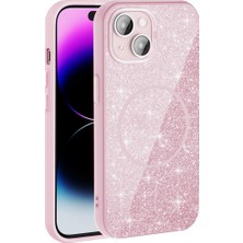 Ummeslem Apple iPhone 15 Cep Telefonu Için Uyumlu Kılıf M-Safe Şarj Özellikli Parlayan Simli Okso Kapak