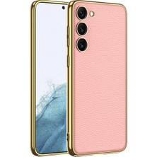Ummeslem Samsung Galaxy S23 Için Uyumlu Kılıf Deri Görünümlü Kenarları Elektroplating Kaplama Fizyon Kapak