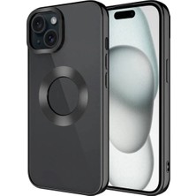 Ummeslem iPhone 15 Plus Cep Telefonu Için Uyumlu Kılıf Tek Kamera Çerçeveli Logo Gösteren Omega Kapak