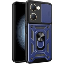 Ummeslem Vivo Y18 Kılıf Magnetik Standlı Kamera Korumalı Hnzm Sürgülü Vega Kapak - Mavi