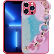 Ummeslem Apple iPhone 13 Pro Max Kılıf Simli Desenli El Askılı Tutacaklı Için Uyumlu Kılıf Elsa Silikon Kapak