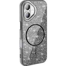 Ummeslem iPhone 16 Plus Cep Telefonu Için Uyumlu Kılıf M-Safe Şarj Özellikli Parlayan Simli Okso Kapak