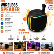 Azurtech M30 Rgb Işıklı Bluetooth 5.3 Taşınabilir Kablosuz Hoparlör | Tf Kart, USB ve Aux Destekli | Hands-Free Mikrofon | 8 Saat Pil Ömrü