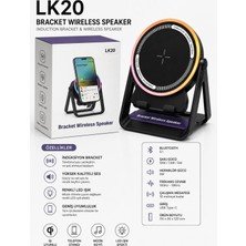 Azurtech Bluetooth 5.1 Kablosuz Hoparlör ve 15W Qi Kablosuz Şarj Standı | Rgb LED Işıklı Telefon Standı | Type-C Şarj Girişli