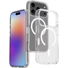 Ahlttiba iPhone 17 Pro Cep Telefonu Için Uyumlu Kılıf M-Safe Şarj Özellikli Şeffaf Sert Pc Embos Kapak