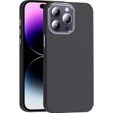 Ahlttiba Apple iPhone 14 Pro Max Için Uyumlu Kılıf M-Safe Şarj Özellikli Karbon Fiber Görünümlü Gros Kapak