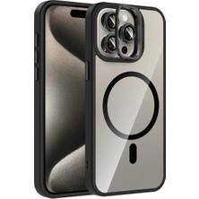 Ahlttiba Apple iPhone 15 Pro Max Uyumlu Kılıf Standlı ve Kamera Lens Hediyeli M-Safe Şarj Etro Kapak