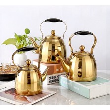 DAMMERUN Gold Lüx 3'lü Paslanmaz Çelik  Çaydanlık Seti (1.0l - 1.5l - 2.0l) - Altın Renkli Isıya Dayanıklı Çaydanlık