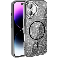 Ahlttiba iPhone 16 Cep Telefonu Için Uyumlu Kılıf M-Safe Şarj Özellikli Parlayan Simli Okso Kapak