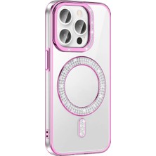 Ahlttiba Apple iPhone 14 Pro Max Uyumlu Kılıf Pırlanta Taş Tasarımlı M-Safe Şarj Karetta Silikon Kapak