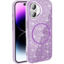 Ahlttiba Apple iPhone 16 Cep Telefonu Için Uyumlu Kılıf M-Safe Şarj Özellikli Parlayan Simli Okso Kapak