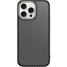 Ahlttiba Apple iPhone 15 Pro Max Için Uyumlu Kılıf M-Safe Şarj Özellikli Karbon Fiber Görünümlü Antina Kapak