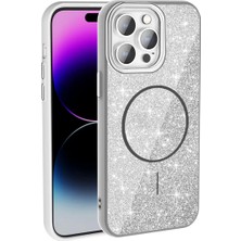 Ahlttiba iPhone 14 Pro Max Için Uyumlu Kılıf M-Safe Şarj Özellikli Parlayan Simli Okso Kapak