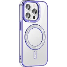Ahlttiba Apple iPhone 14 Pro Max Uyumlu Kılıf Pırlanta Taş Tasarımlı M-Safe Şarj Karetta Silikon Kapak