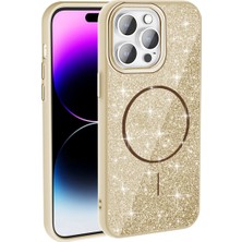 Ahlttiba Apple iPhone 14 Pro Max Için Uyumlu Kılıf M-Safe Şarj Özellikli Parlayan Simli Okso Kapak