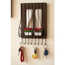Royal Hediyelik 21X16CM Dekoratif Ahşap Pencere Modelli, Çiçek Saksılı,  Duvar Anahtarlığı