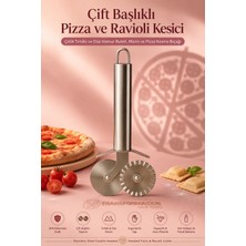 Transformacion Pizza ve Ravioli Kesici - Profesyonel Çelik Çift Başlıklı Tırtıklı ve Düz Hamur Ruleti, Mantı ve Pizza Kesme Bıçağı 19x8 cm 721987