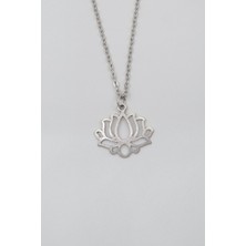 Alooya Lotus Çiçeği Düz Ezme Zincir Kolye - Antik Gümüş Kaplama - Kadın Erkek - 60 cm