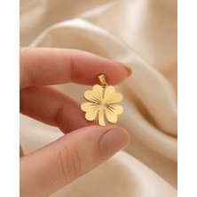 Sarezza Gold 14 Ayar Altın Dört Yapraklı Yonca Figürlü Kalemli Kolye Ucu 2,2 cm Çaplı