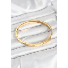 Bezos 316L Çelik Gold Renk Zirkon Taşlı 65 mm Kadın Kelepçe Bileklik
