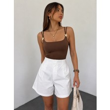 Nileq Boutique Kadın Yüksek Bel Geniş Paça Şort