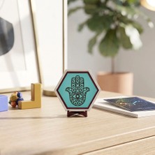 Miaju Estetik Hamsa Motifli Masaüstü Aksesuarı, Yaşam Alanlarınızda Huzurlu Bir Hava Oluşturan Modern Bir Dekor Ürünü 10X10 Cm, Turkuaz