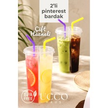 Ucco Çift Hazneli 2'li Set Pinterest Içecek Bardağı 700 ml (350+350 Ml) - Limonata Kola Kokteyl Soğuk Kahve Meşrubat Bardağı