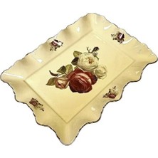 Roy King Servis Tabağı Krem Gold Dikdörtgen Gül Desen Rose 31X22X4CM