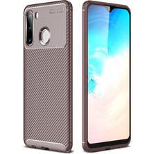Shophnrl Newface  Galaxy A21 Kılıf Auto Focus Karbon Kapak - Kahverengi