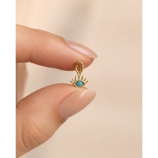 Sarezza Gold 14 Ayar Altın Göz Figürlü Mavi Taşlı Minimal Kolye Ucu 8x5,5 mm